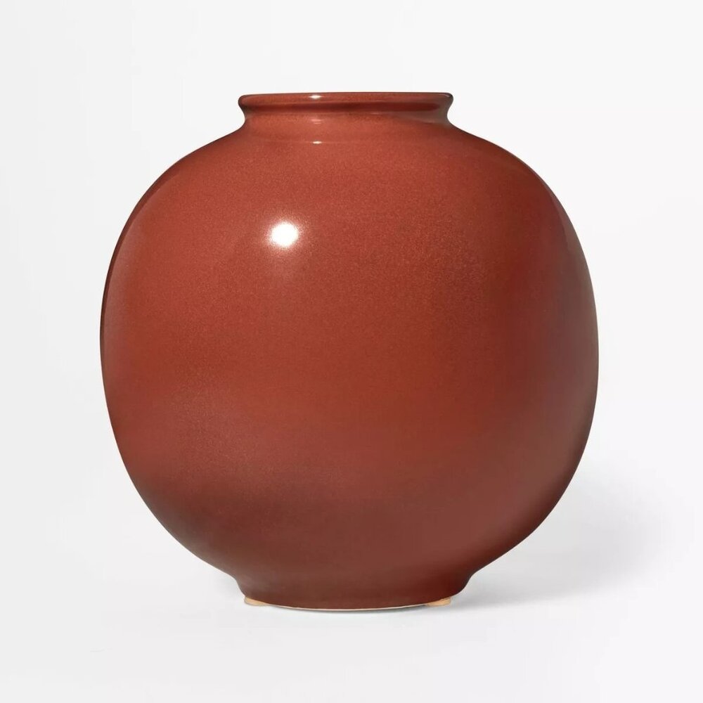 Ceramic Round Chocolate‎ Decorative Vase Dark Red - Threshold Studio McGee